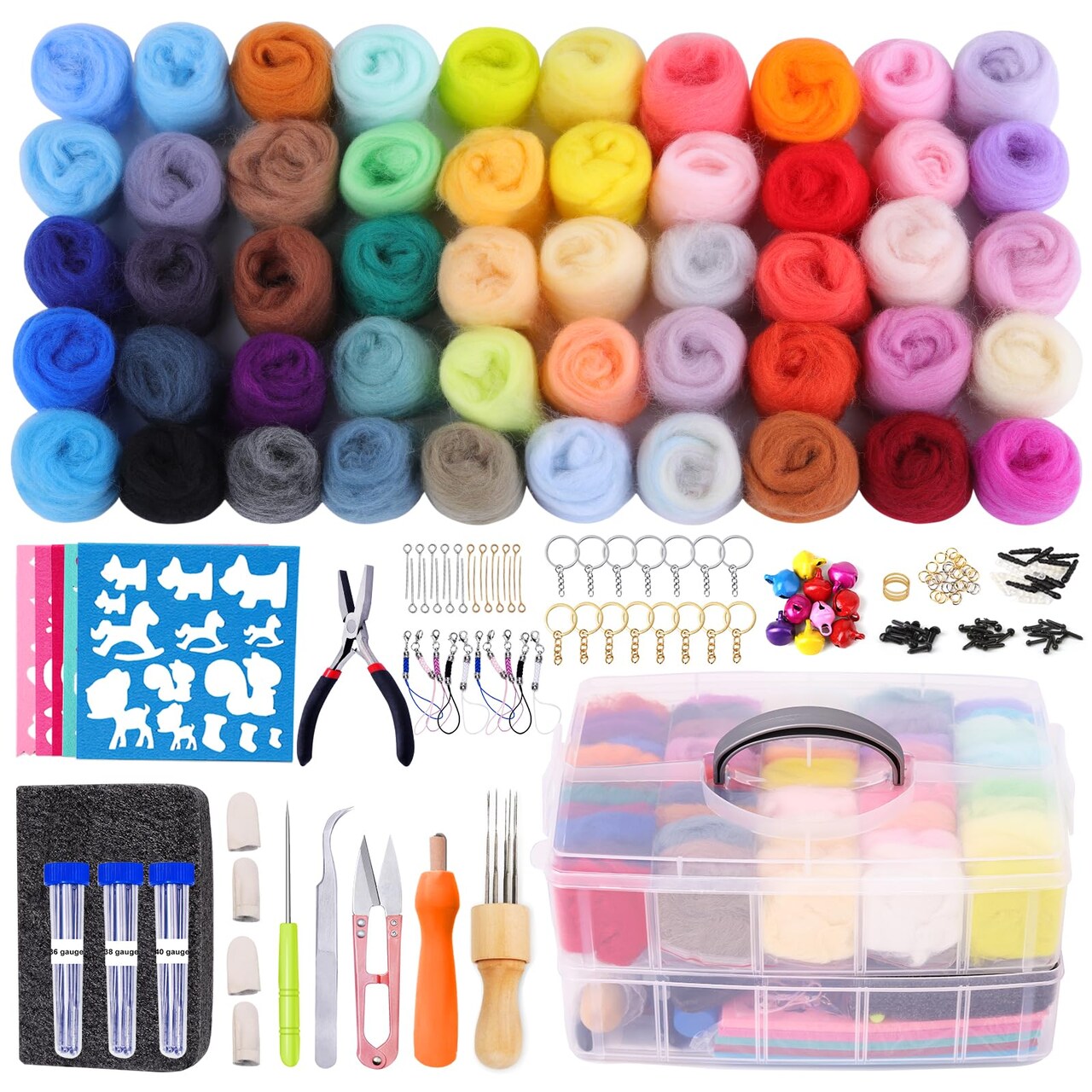 241 Pcs Needle Felting Kit - Complete Needle Felting Tools and Supplies with Felt Wool 50 Colors, Felt Molds, High Density Foam Pad Storage Box for DIY Craft Animal Home Decoration